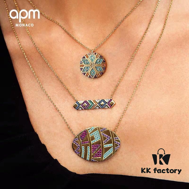 APM Monaco Colorful Tribal Style Oval Necklace for Women, Multicolored Bead Retro Mysterious Pendant Neck Chain 8335110