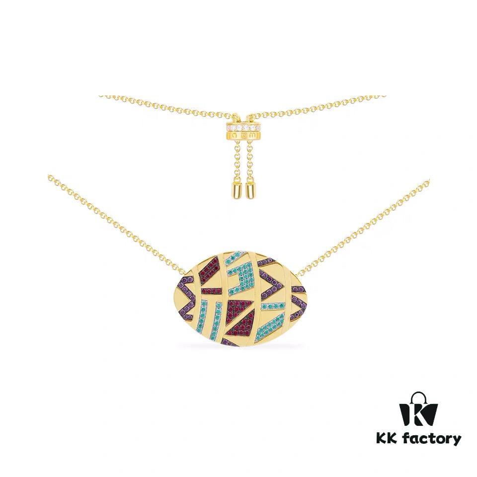 APM Monaco Colorful Tribal Style Oval Necklace for Women, Multicolored Bead Retro Mysterious Pendant Neck Chain 8335110