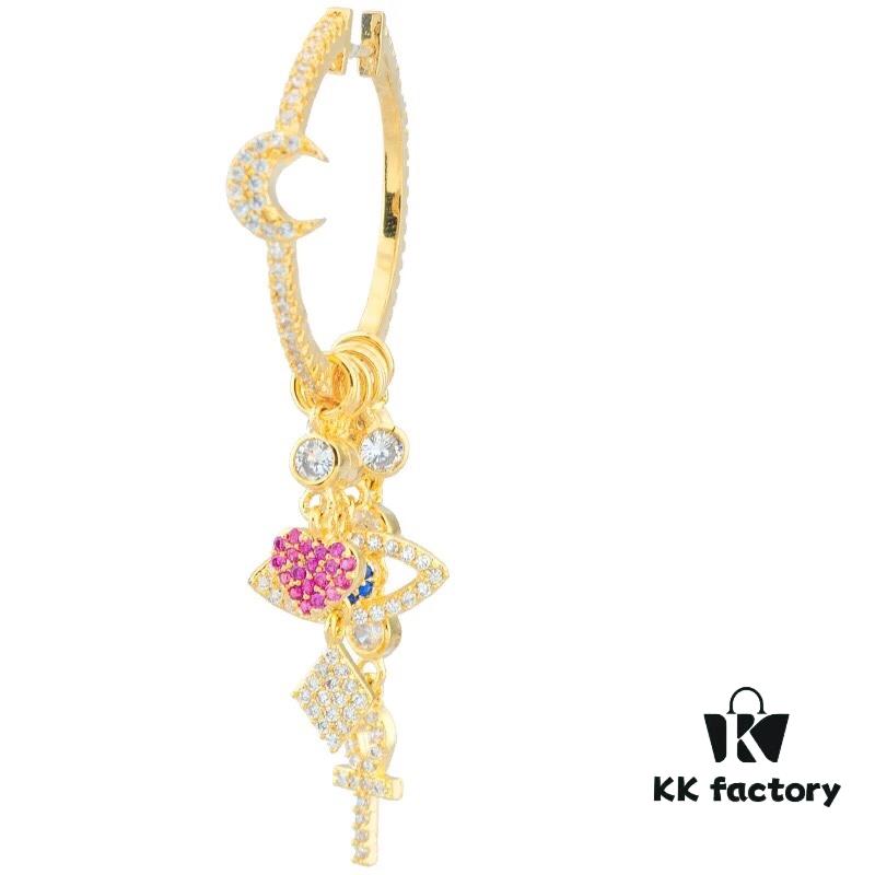 APM Monaco Single Lucky Evil Eye Tassel Earrings, Elegant and Minimalist Fashion Statement Jewelry