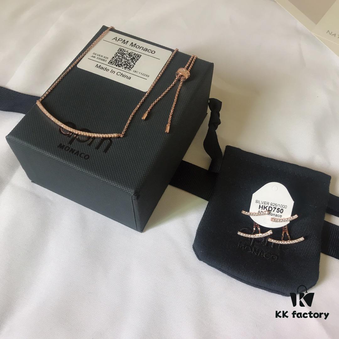 APM Monaco Rose Gold Smile Necklace and Stud Earrings Set