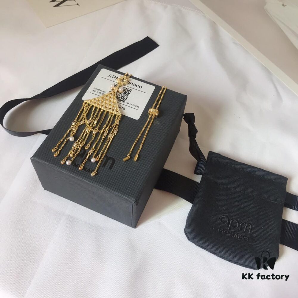 APM Monaco Triangle Tassel Long Necklace, Fashionable and Unique Pendant Chain for Sweaters or Collarbone Style