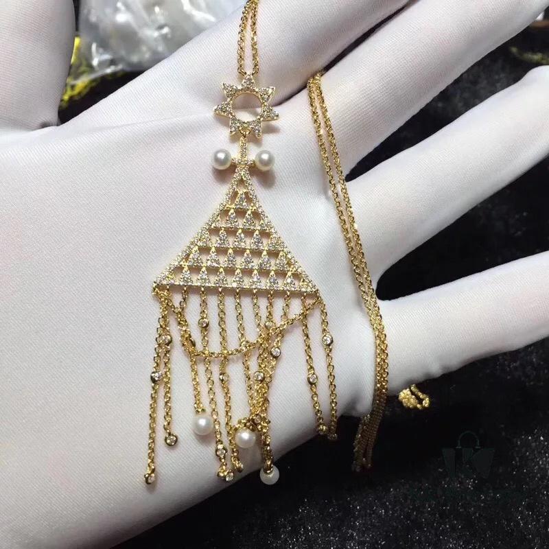 APM Monaco Triangle Tassel Long Necklace, Fashionable and Unique Pendant Chain for Sweaters or Collarbone Style