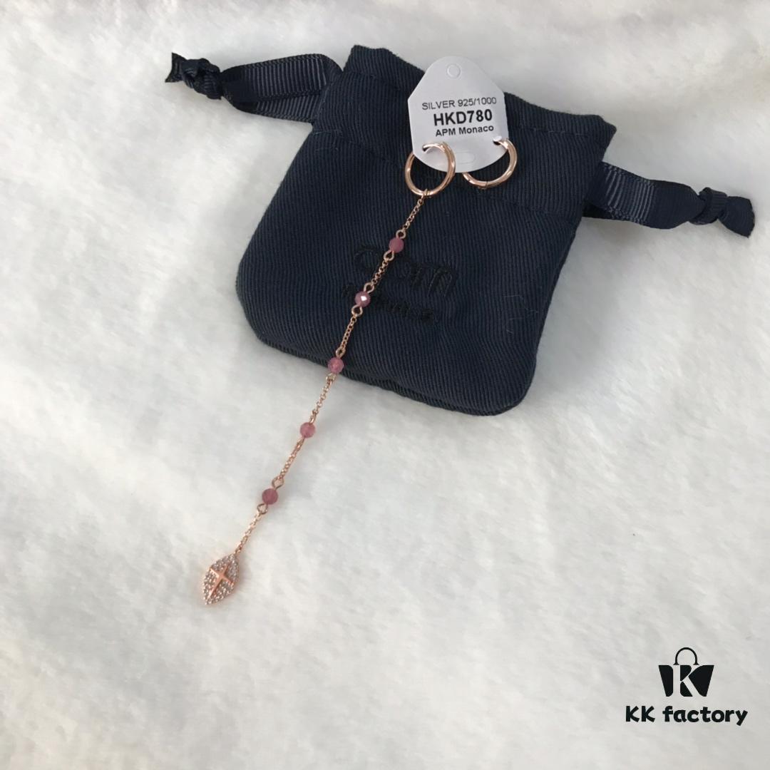 APM Monaco Asymmetrical Long Tassel Earrings for Women, Pink Gold Tone Instagram-Inspired Lightweight Luxe Statement Hoop Earrings