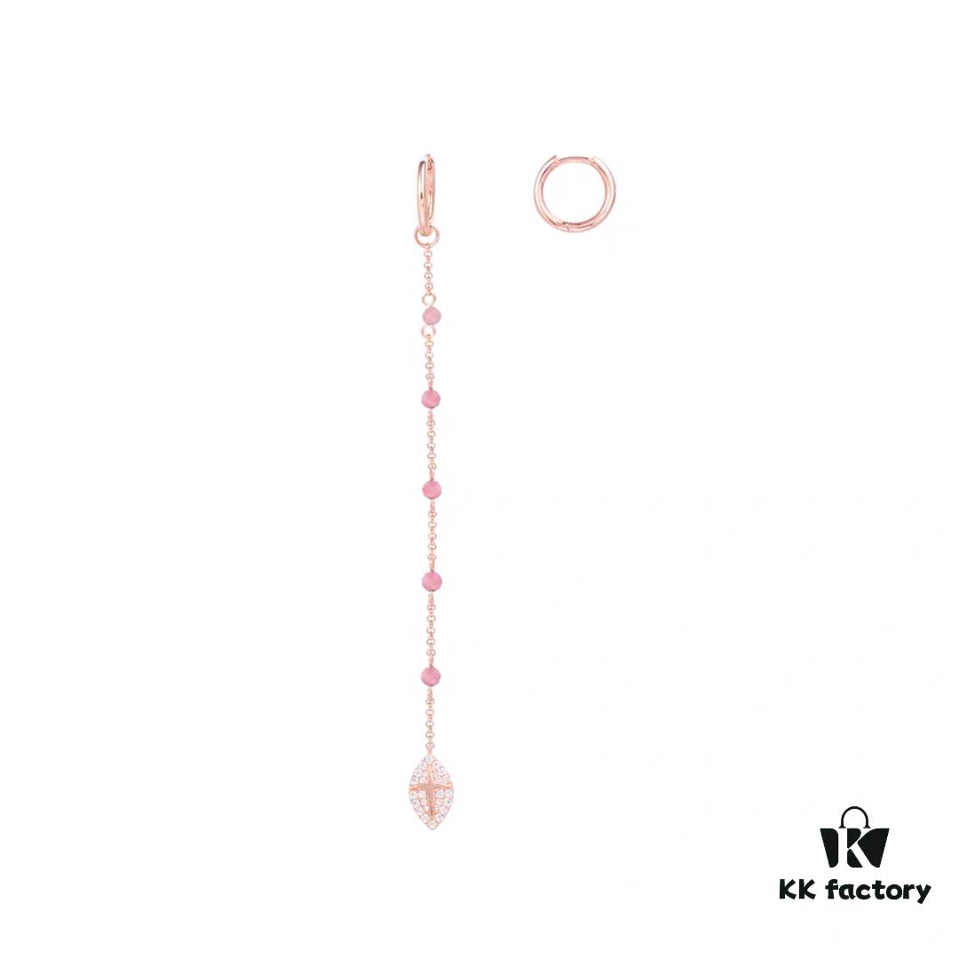 APM Monaco Asymmetrical Long Tassel Earrings for Women, Pink Gold Tone Instagram-Inspired Lightweight Luxe Statement Hoop Earrings
