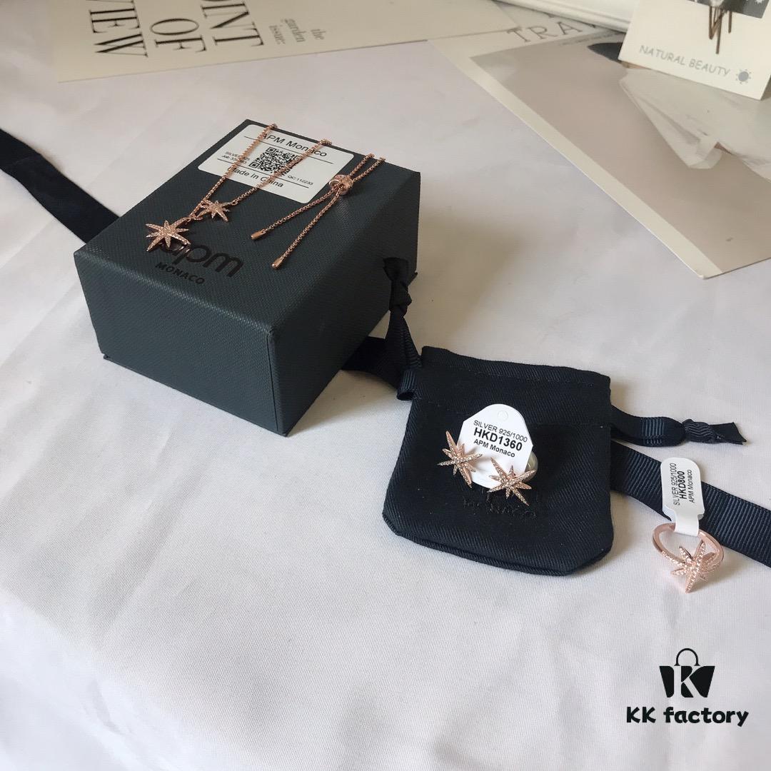 APM Monaco Rose Gold Union Jack Necklace, Stud Earrings, and Ring Set