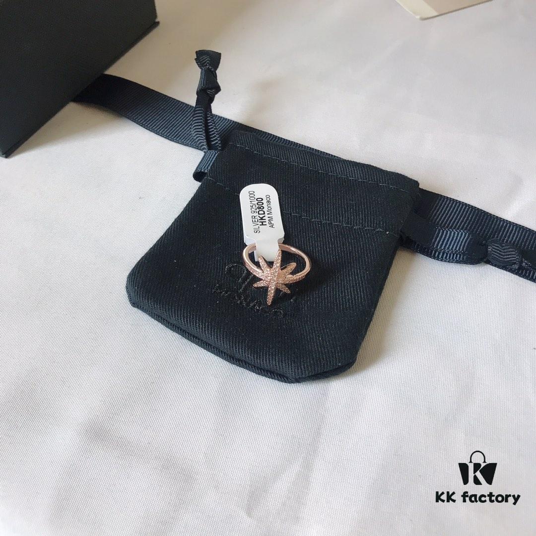 APM Monaco Rose Gold Union Jack Necklace, Stud Earrings, and Ring Set