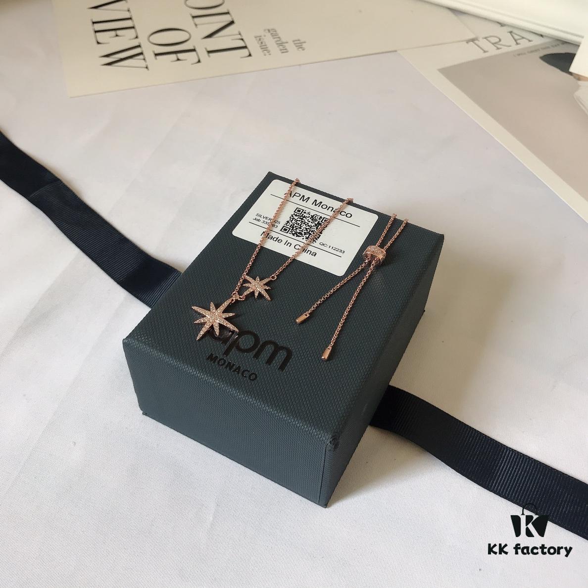 APM Monaco Rose Gold Union Jack Necklace, Stud Earrings, and Ring Set