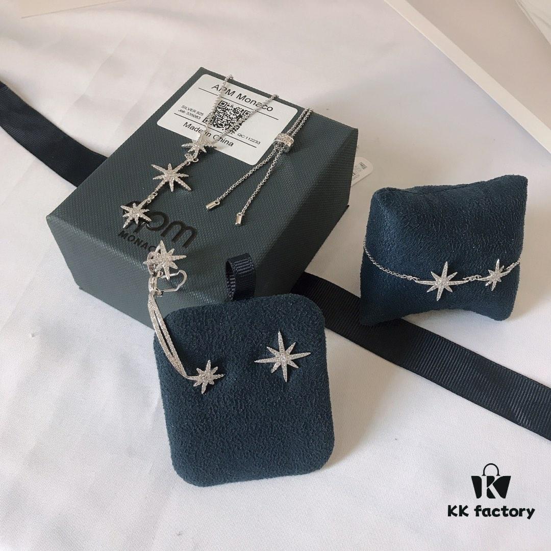 APM Monaco Rose Gold Union Flag Necklace, Stud Earrings, and Bracelet Set