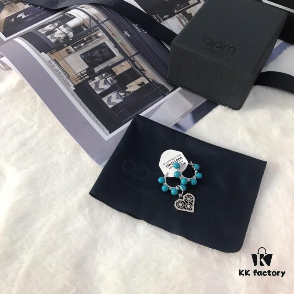 APM Monaco Asymmetrical Turquoise Pearl Openwork Heart Stud Earrings with Crystal-Inlaid Turquoise Earrings