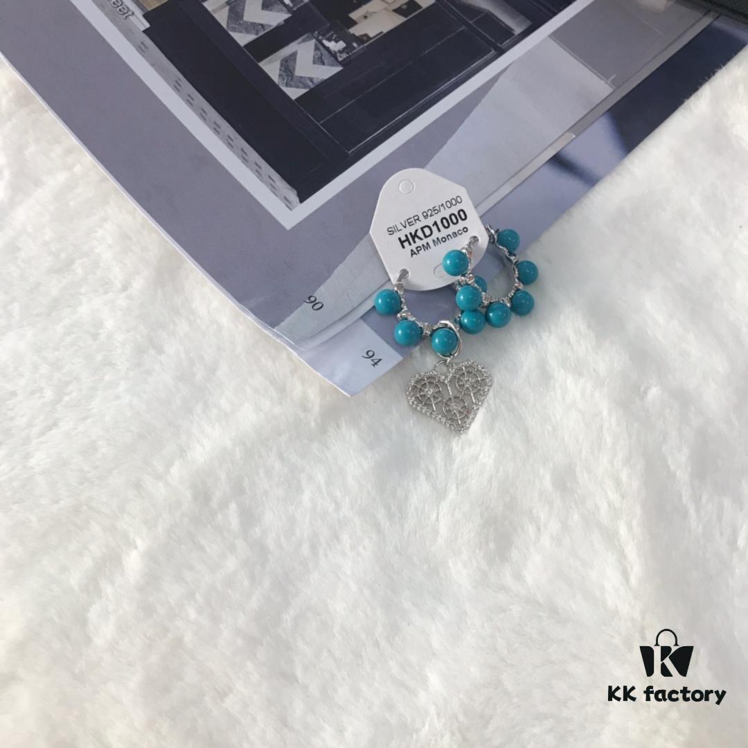 APM Monaco Asymmetrical Turquoise Pearl Openwork Heart Stud Earrings with Crystal-Inlaid Turquoise Earrings