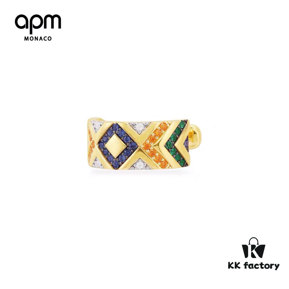 November New Arrival 🌟 APM Monaco Single Colorful Striped Large Ear Cuff with Geometric Design, No Piercing Required Ear Accessory