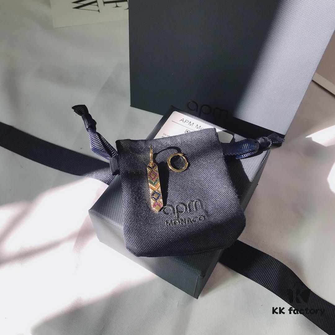 November New Arrival 🌟 APM Monaco Asymmetrical Colorful Hoop Earrings for Women, Geometric Design Fashion Retro Ear Jewelry