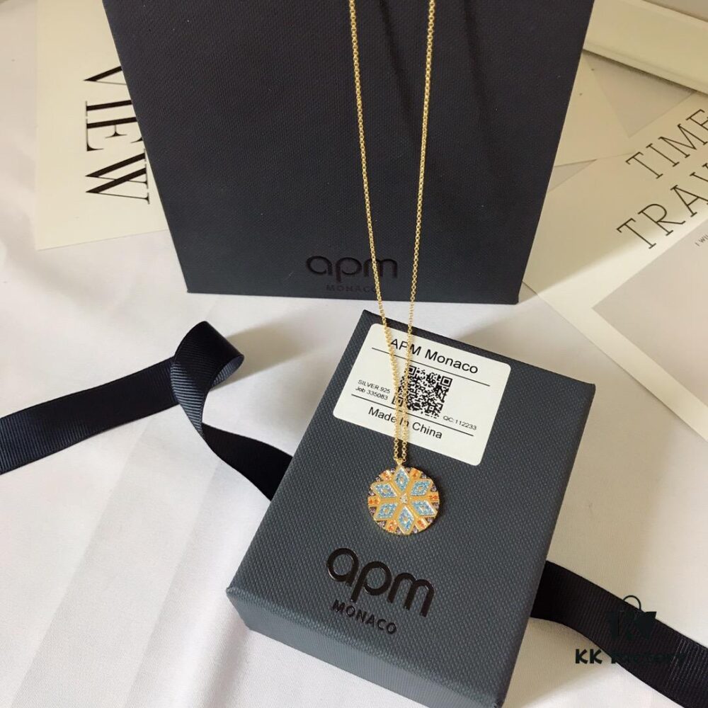 APM Monaco Colorful Tribal Necklace with Round Pendant, Modern Vintage-style Geometric Pattern Sweater Chain for Women