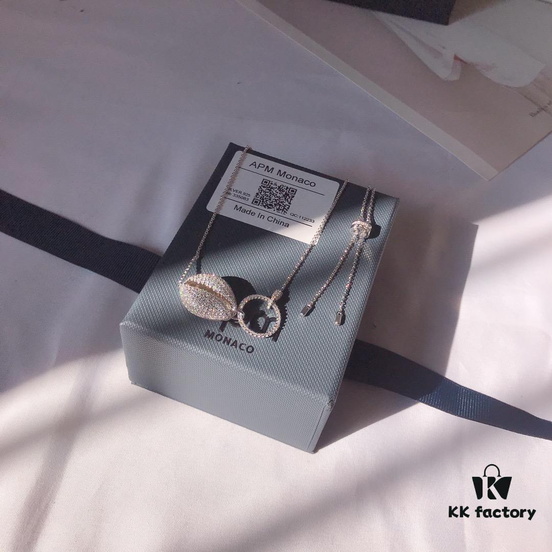 APM Monaco Shell Necklace for Women, Original New Release, Simple Pendant Sweater Chain, Delicate Collarbone Chain Gift for Girlfriend