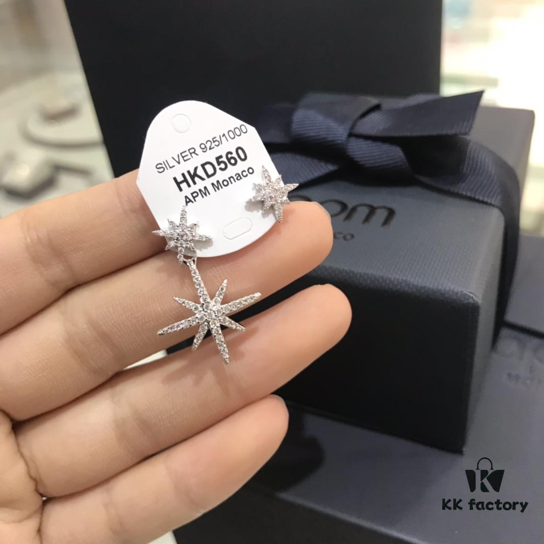 APM Monaco Six-Pointed Star Asymmetrical Earrings, Elegant Shooting Star Long Dangle Earrings for Women, Fashionable and Stylish Ear Jewelry