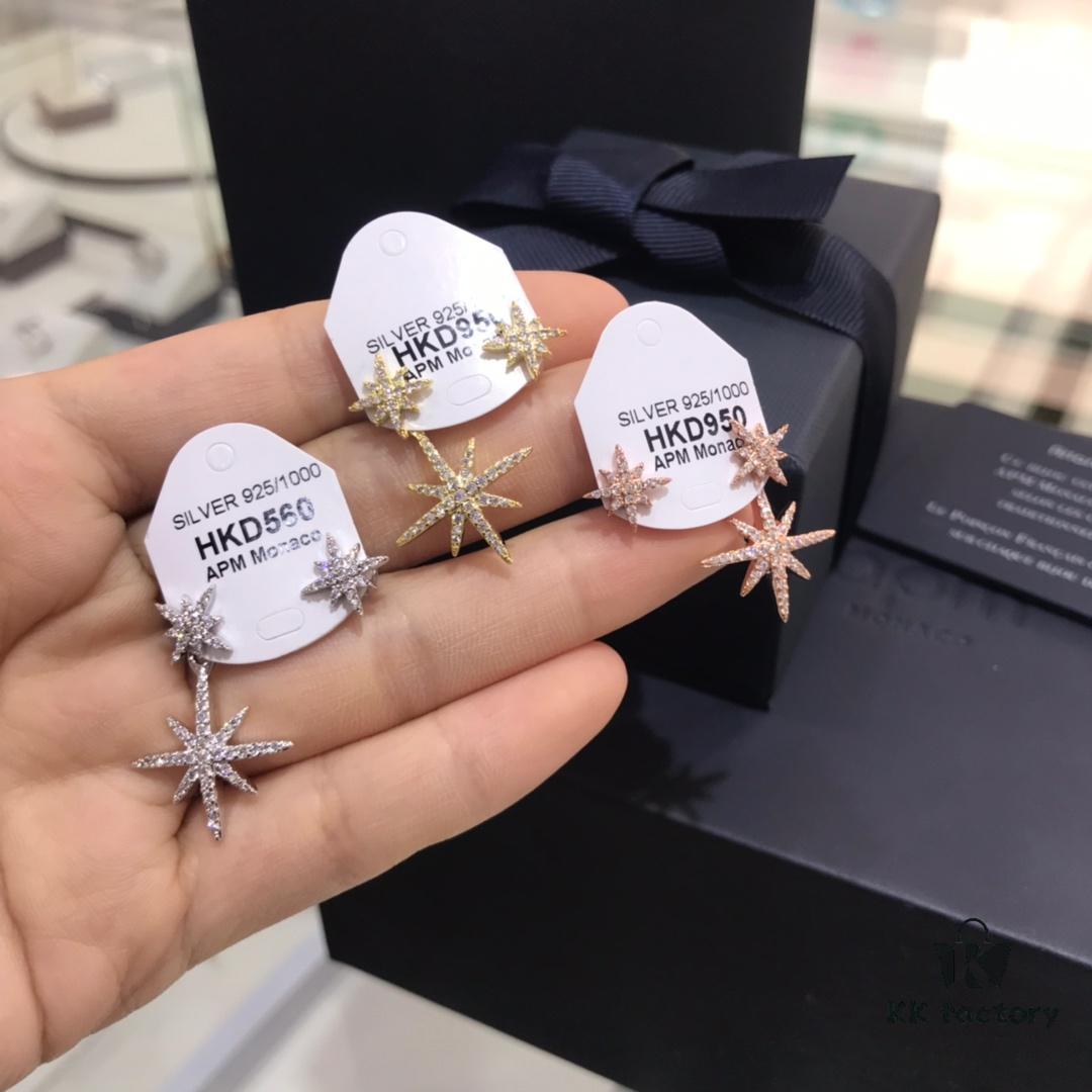 APM Monaco Six-Pointed Star Asymmetrical Earrings, Elegant Shooting Star Long Dangle Earrings for Women, Fashionable and Stylish Ear Jewelry