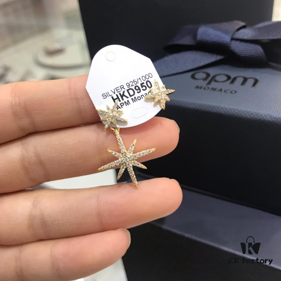 APM Monaco Six-Pointed Star Asymmetrical Earrings, Elegant Shooting Star Long Dangle Earrings for Women, Fashionable and Stylish Ear Jewelry