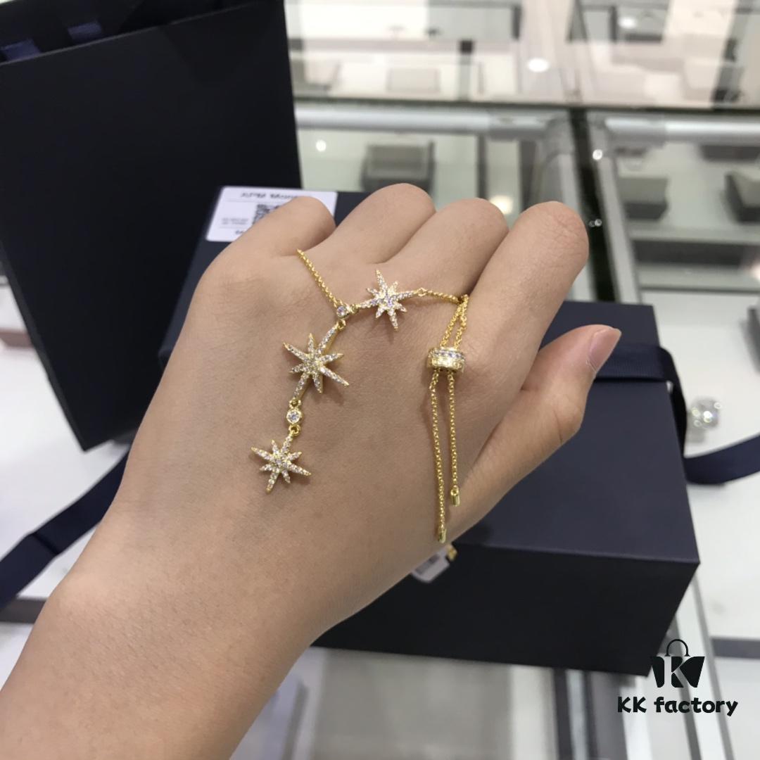 APM Monaco Hexagram Necklace with Crystals, Triple and Double Shooting Stars Pendant, Delicate Collarbone Chain, Elegant and Minimalist Design, Versatile and Stylish