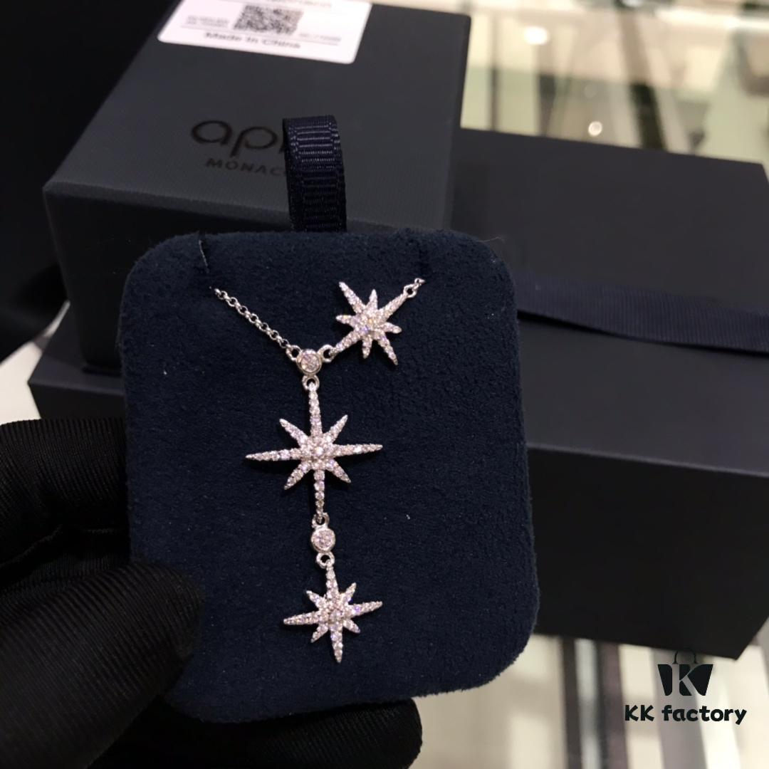 APM Monaco Hexagram Necklace with Crystals, Triple and Double Shooting Stars Pendant, Delicate Collarbone Chain, Elegant and Minimalist Design, Versatile and Stylish