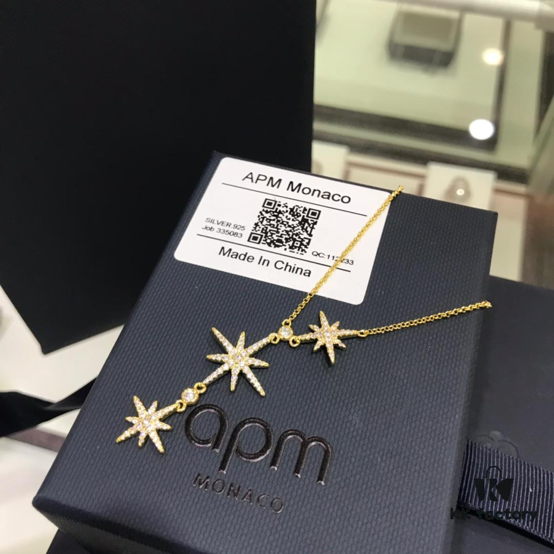 APM Monaco Hexagram Necklace with Crystals, Triple and Double Shooting Stars Pendant, Delicate Collarbone Chain, Elegant and Minimalist Design, Versatile and Stylish