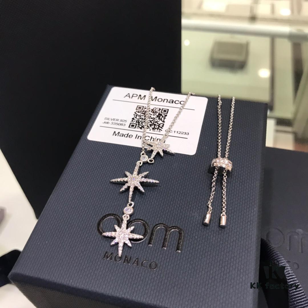 APM Monaco Hexagram Necklace with Crystals, Triple and Double Shooting Stars Pendant, Delicate Collarbone Chain, Elegant and Minimalist Design, Versatile and Stylish