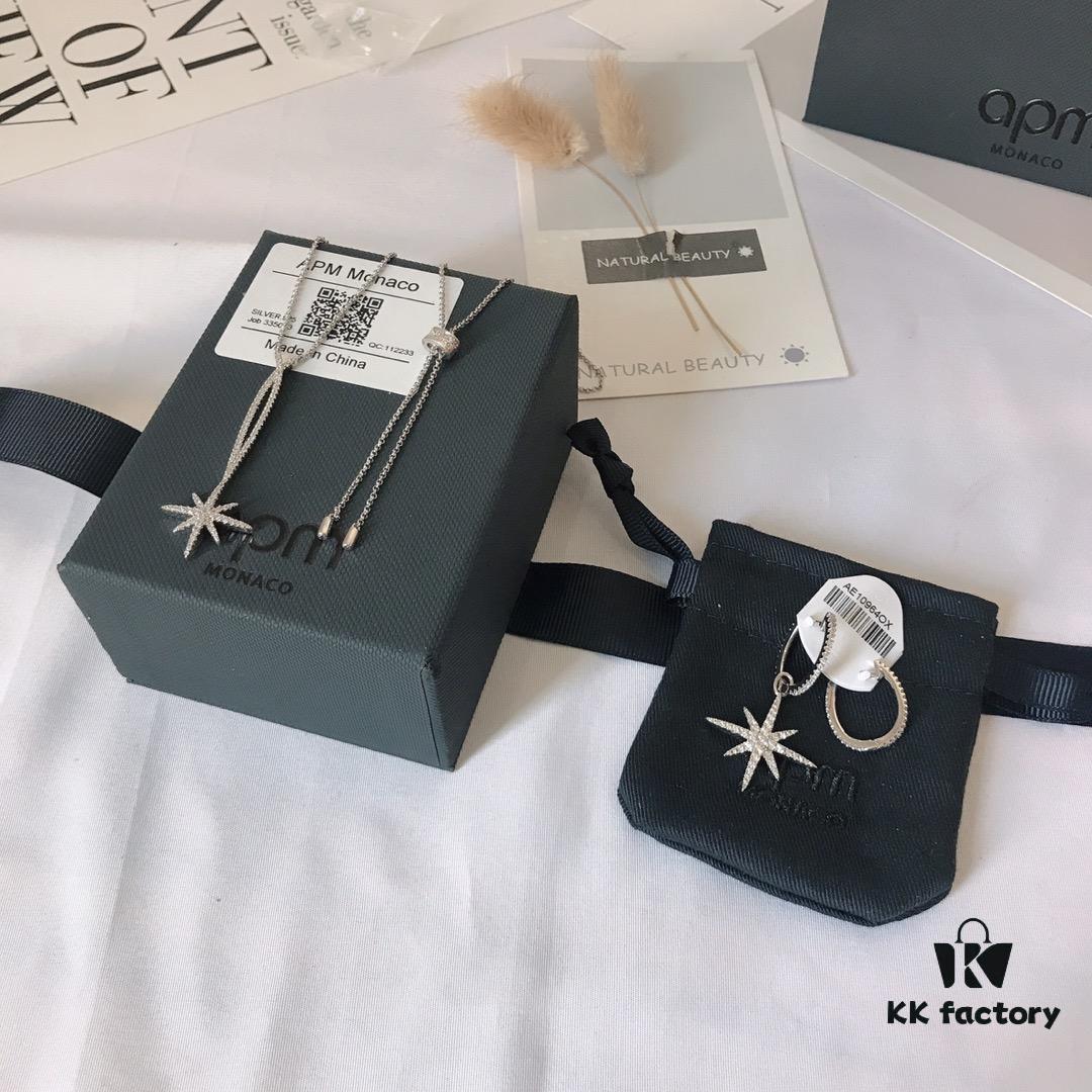 APM Monaco Union Flag Necklace and Earrings Set, Original Stylish Minimalist Fresh Fashion Jewelry, Perfect Gift for Girlfriend or Valentine