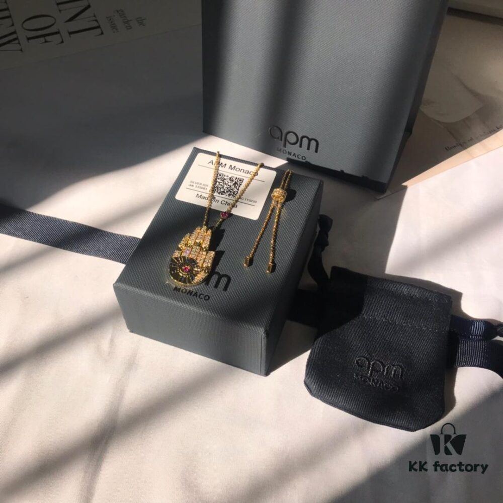 APM Monaco Diamond-Encrusted Lucky Hand Necklace, Fashionable and Unique Pendant for Sweaters, Collarbone Chain