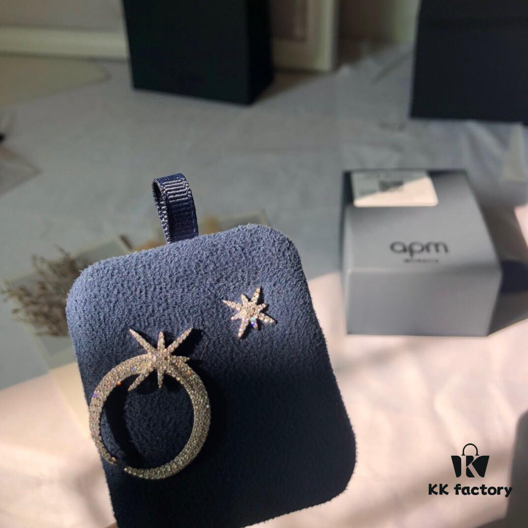 APM Monaco Crescent Moon Asymmetric Stud Earrings, Stylish and Trendy Fashion Statement Piece