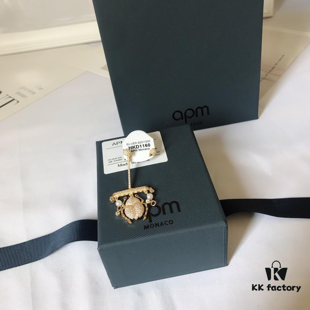 APM Monaco Gold-Tone Scarab Asymmetrical Earrings for Women, Pearl Earrings, Vintage Style Dangle Earrings