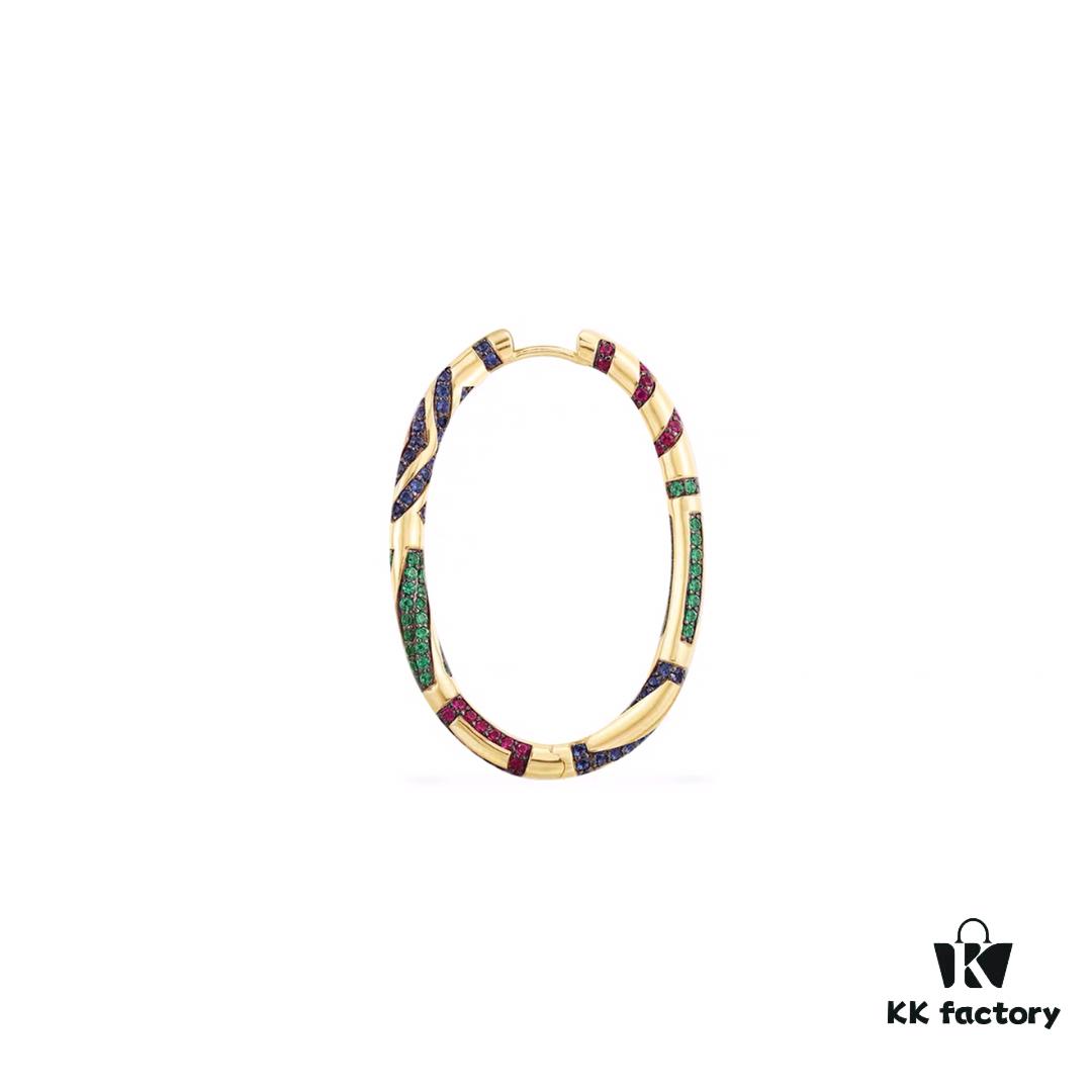 APM Monaco Single Colorful Geometric Earring for Women, Golden Elegant High-End Ear Cuff Jewelry in Silver Tone