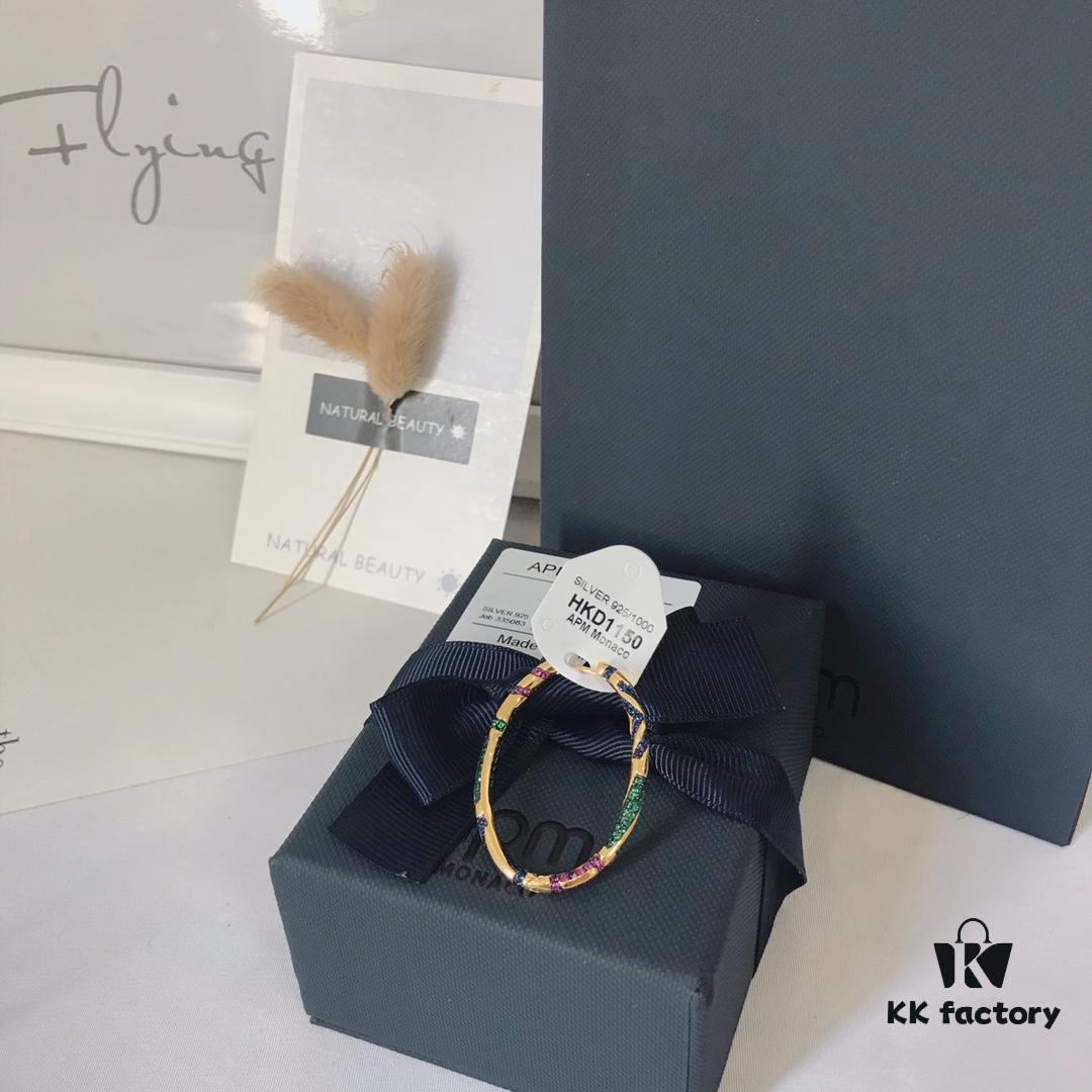 APM Monaco Single Colorful Geometric Earring for Women, Golden Elegant High-End Ear Cuff Jewelry in Silver Tone