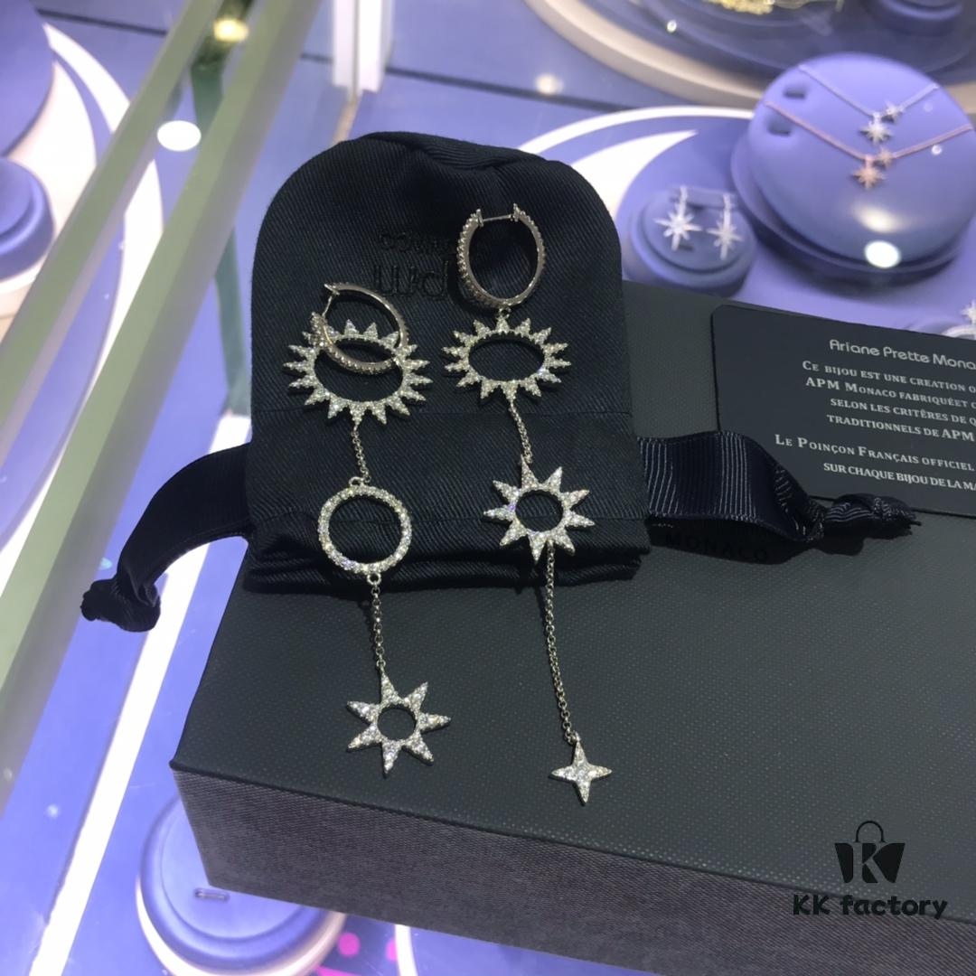 APM Monaco Crystal-Encrusted Golden Gear Sunflower Asymmetric Earrings, Punk Style Ear Drops