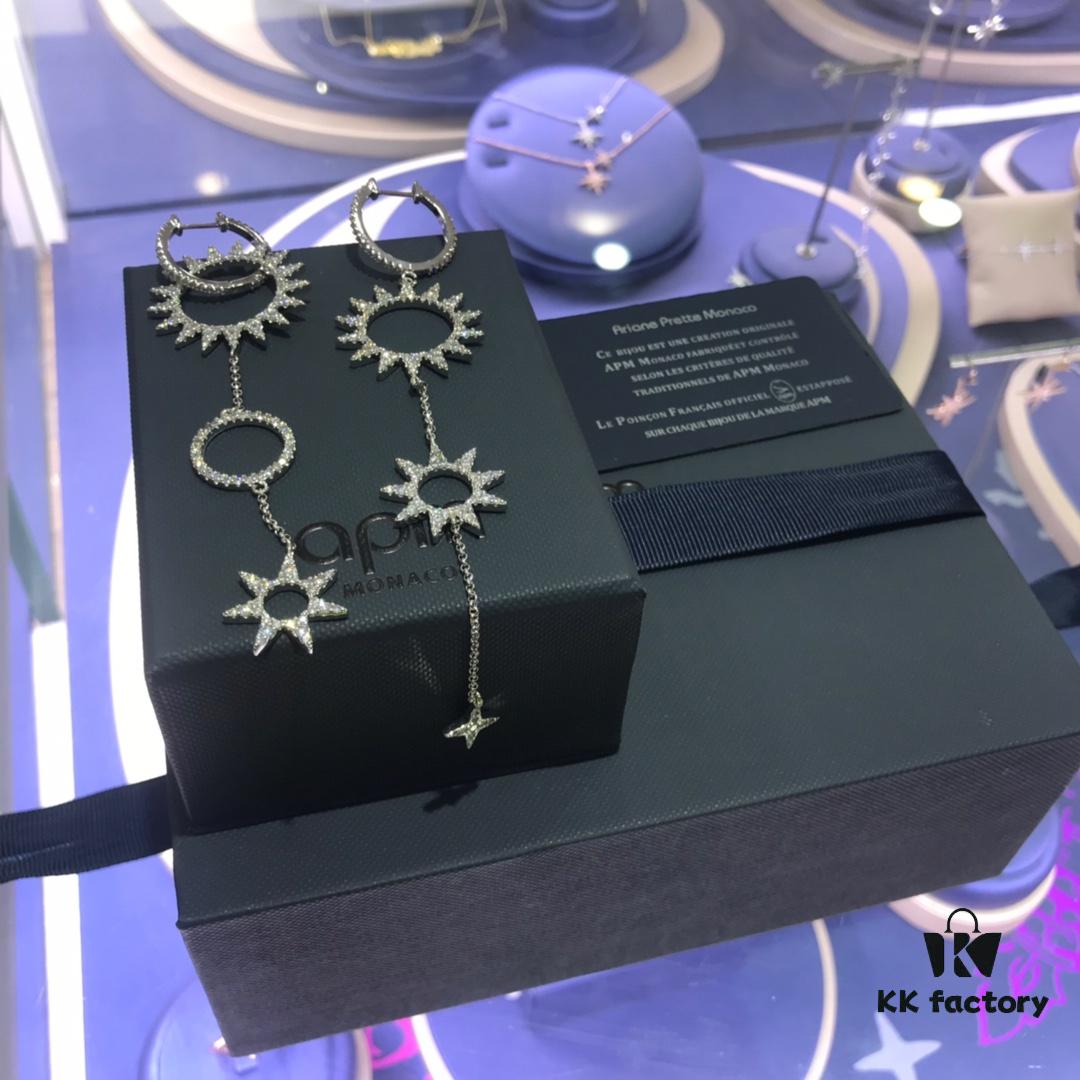 APM Monaco Crystal-Encrusted Golden Gear Sunflower Asymmetric Earrings, Punk Style Ear Drops