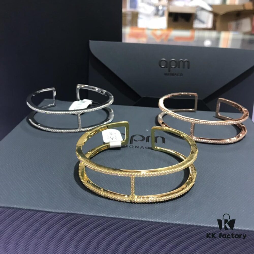 APM Monaco Crystal Work H-Shape Open Bangle Bracelet, Same Style Worn by Yang Mi and Lin Chi-ling, Ins Style