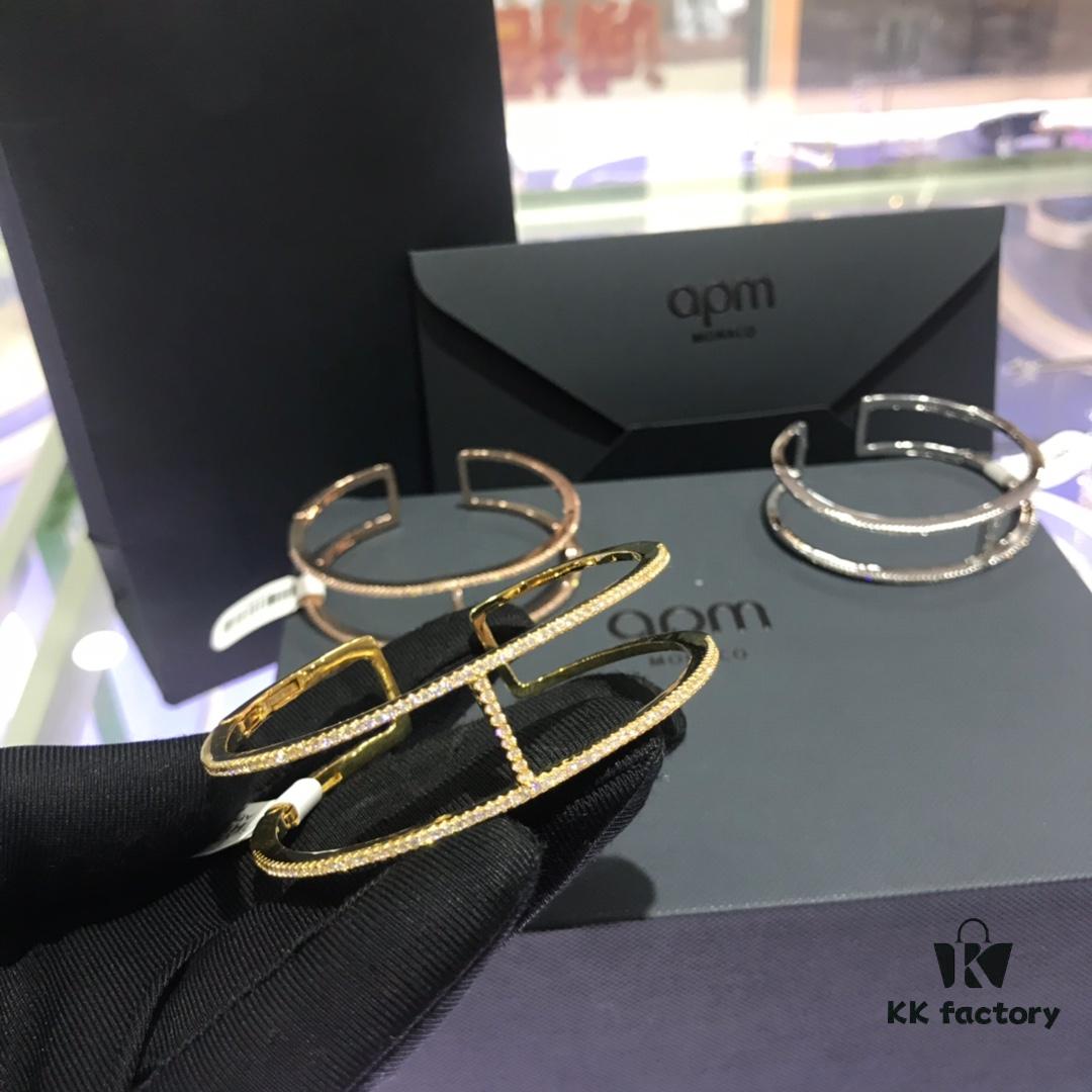 APM Monaco Crystal Work H-Shape Open Bangle Bracelet, Same Style Worn by Yang Mi and Lin Chi-ling, Ins Style