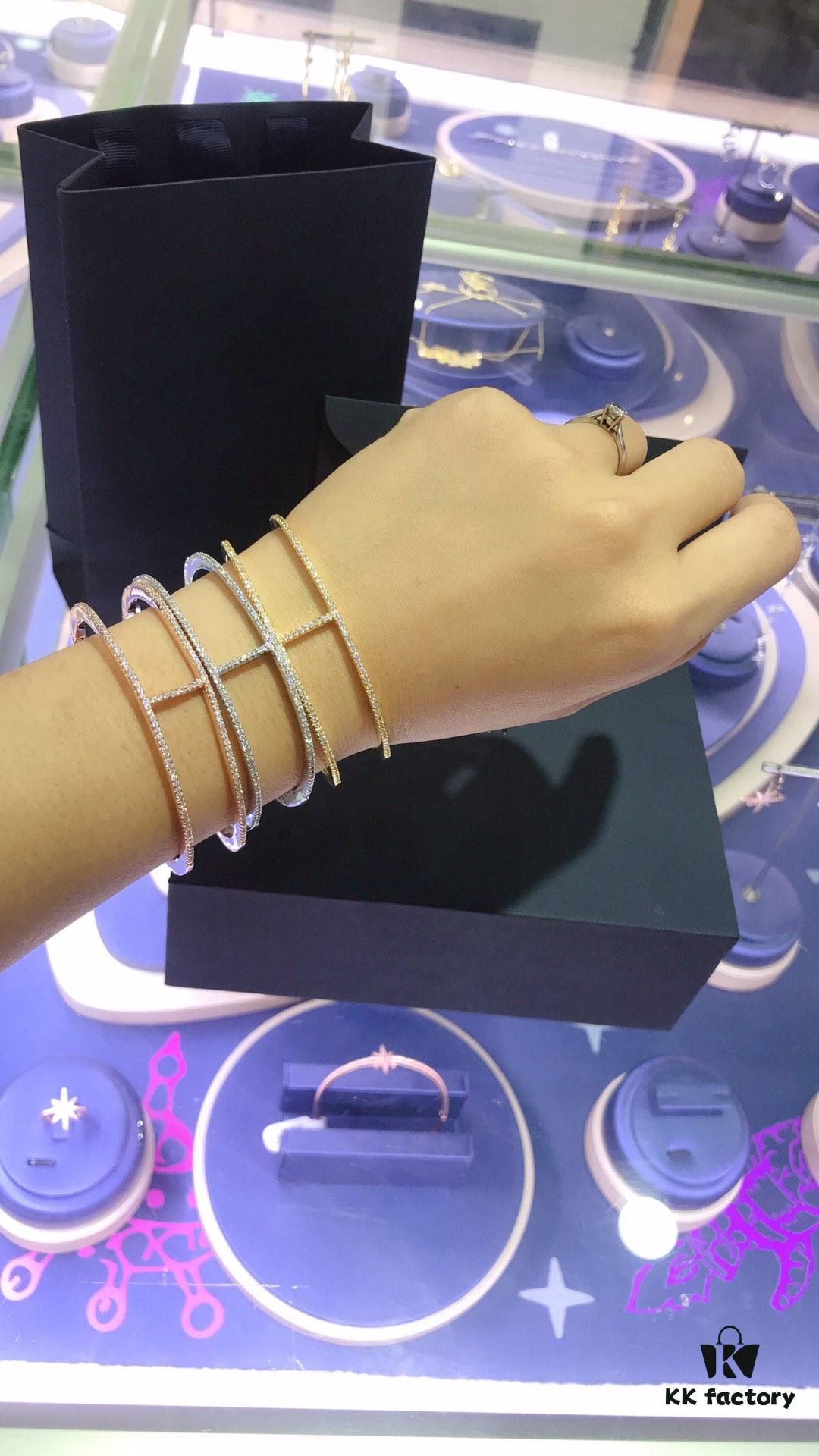 APM Monaco Crystal Work H-Shape Open Bangle Bracelet, Same Style Worn by Yang Mi and Lin Chi-ling, Ins Style