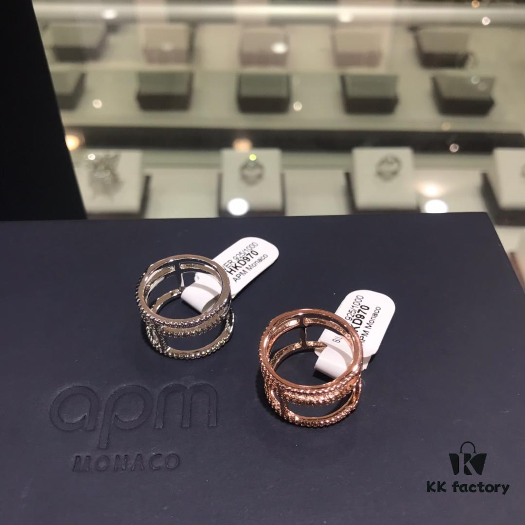 APM Monaco Women's Minimalist Fashion Zircon Ring, Gold-Plated Thin King Letter Ring, Jewelry Worn by Celebrities