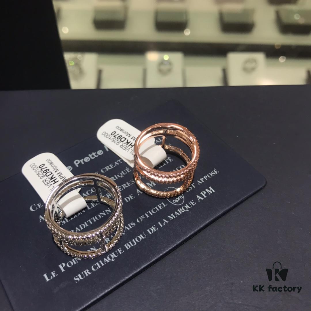 APM Monaco Women's Minimalist Fashion Zircon Ring, Gold-Plated Thin King Letter Ring, Jewelry Worn by Celebrities