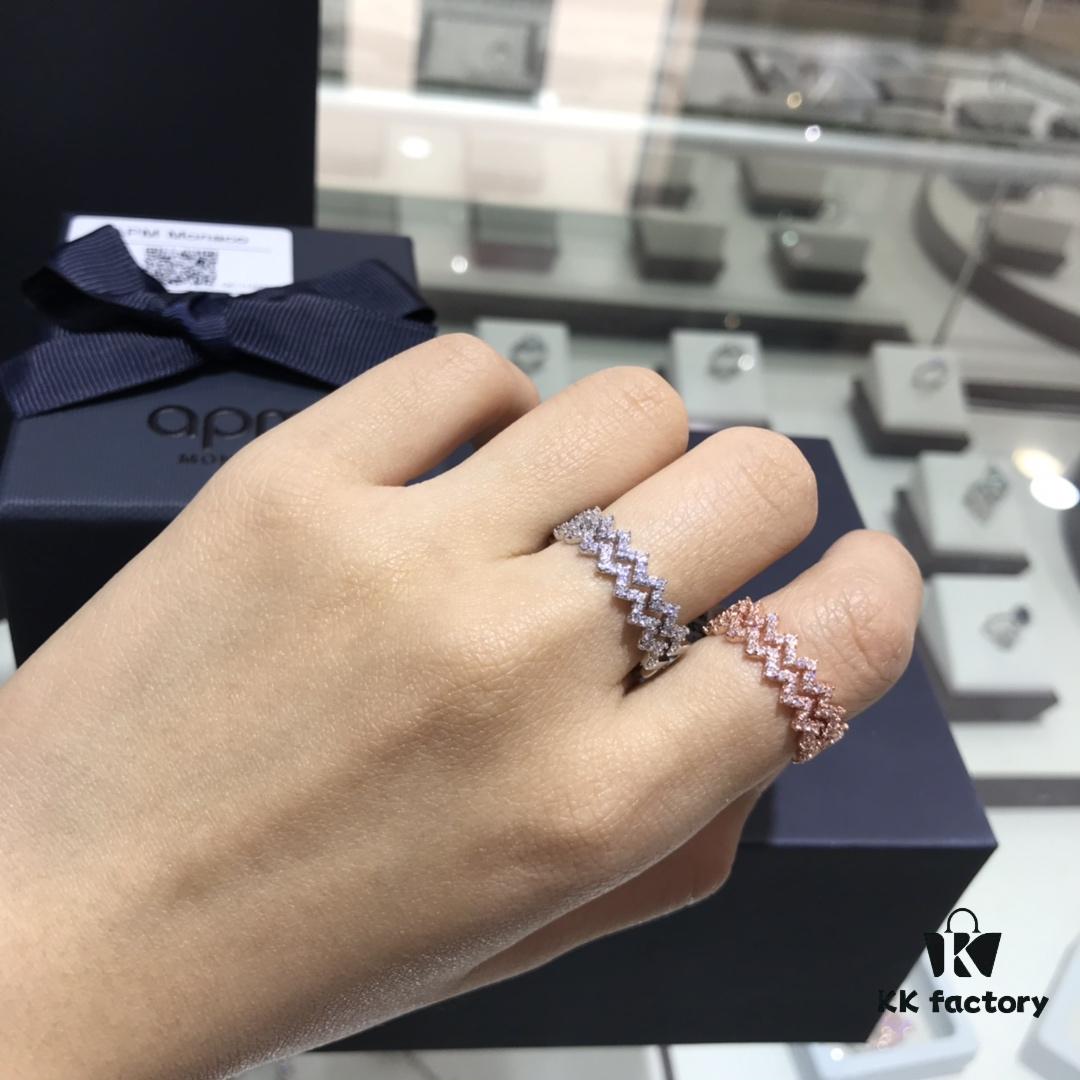 APM Monaco Double Row Zigzag Ring for Women, Minimalist and Exquisite Luxury Design