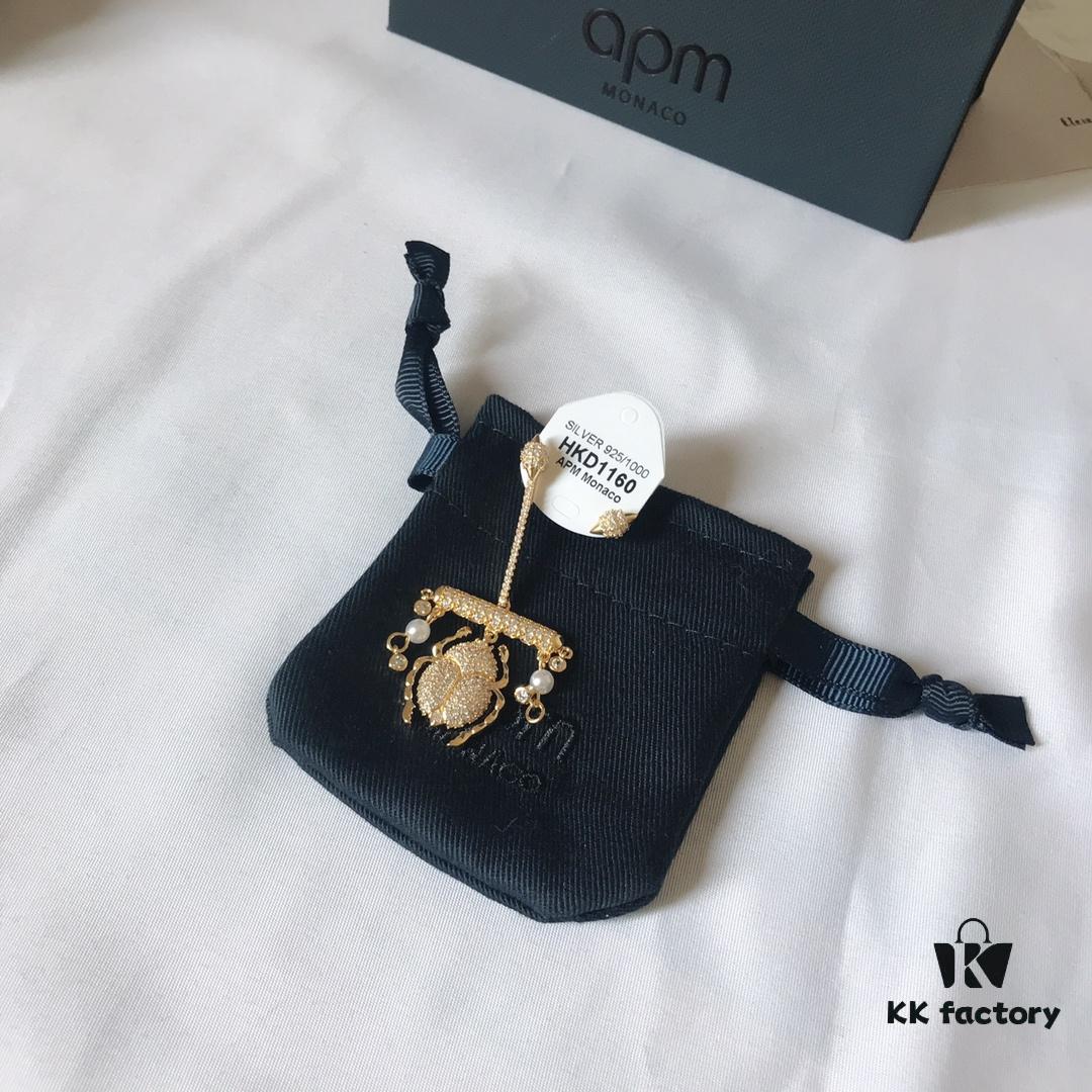 APM Monaco Gold-Tone Scarab Asymmetrical Earrings for Women, Pearl Earrings, Vintage Style Dangle Earrings