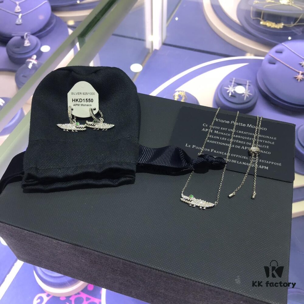 APM Monaco Crocodile Necklace and Earrings, Fun Fashionable Minimalist Elegant Classic Design