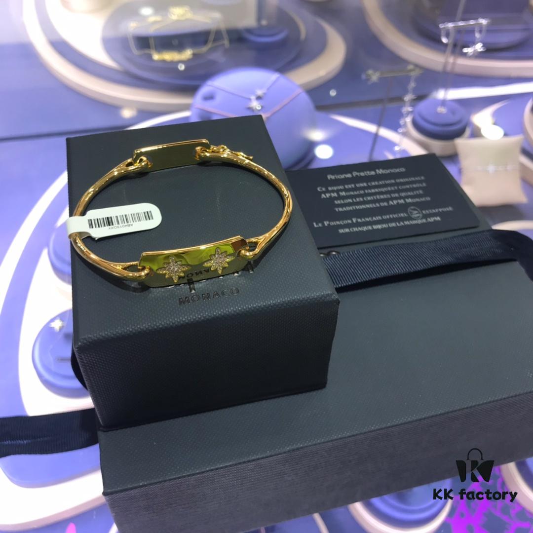 APM Monaco Golden Diamond-Paved Star Bracelet, New Dual Shooting Star Bangle