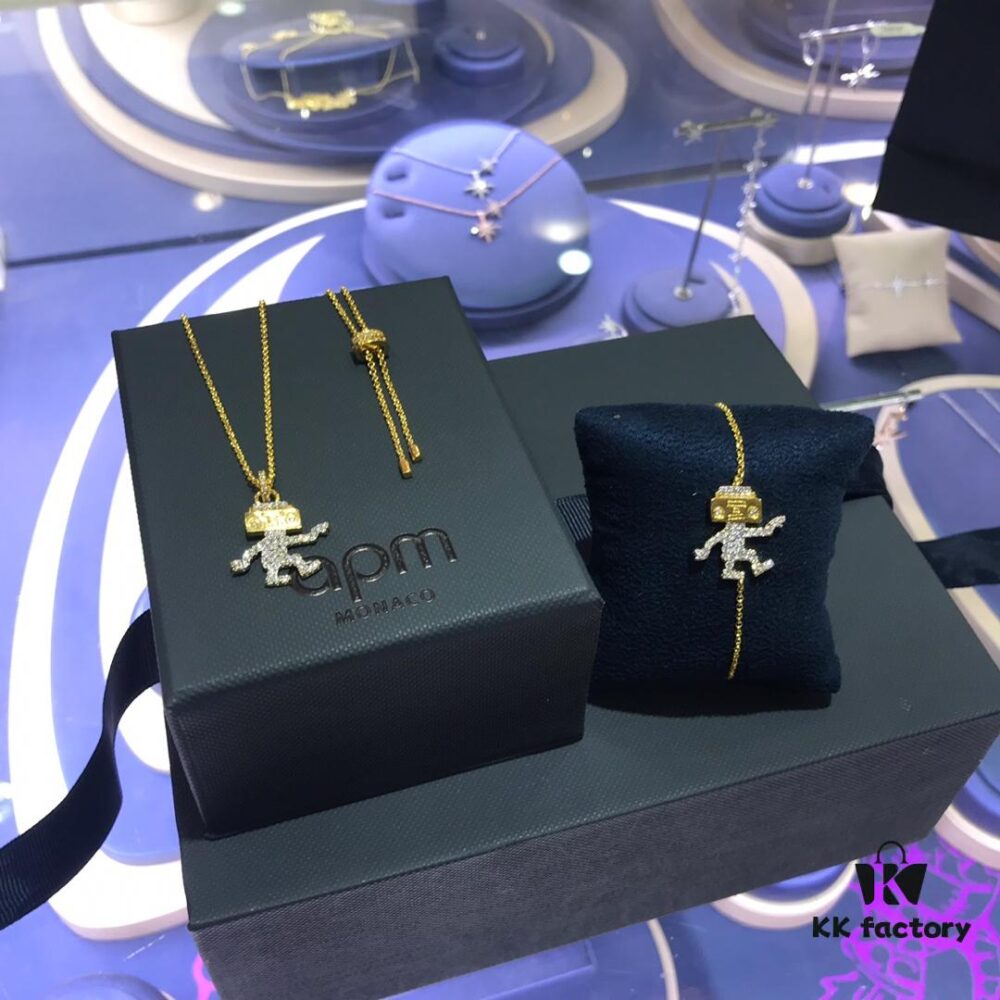 APM Monaco Robot Necklace and Bracelet, Unique Fashionable Minimalist Design, Versatile Styling