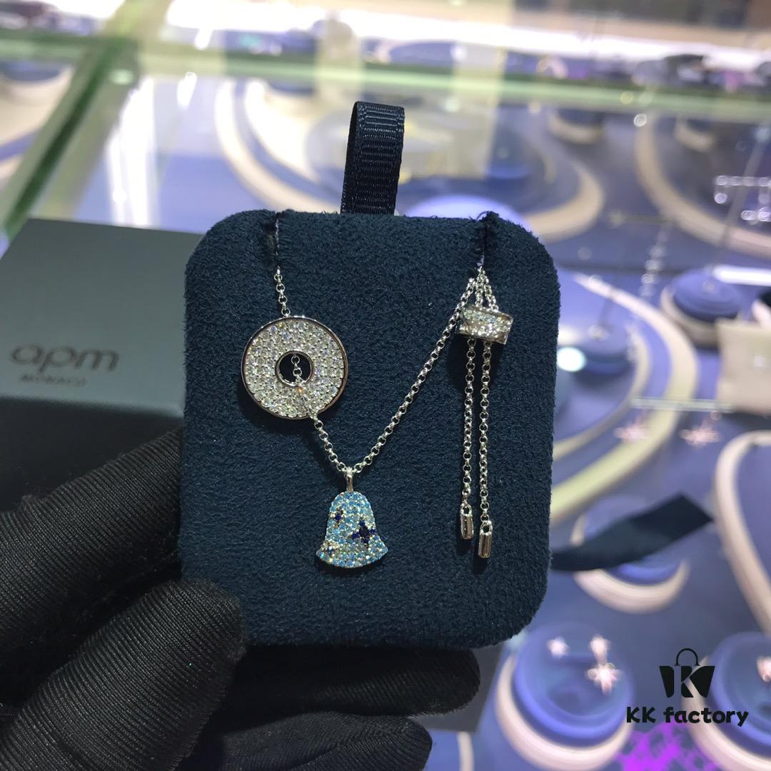 APM Monaco Wind Chime Necklace and Earrings, Stylish Minimalist Pendant Chain for Sweaters and Collarbones