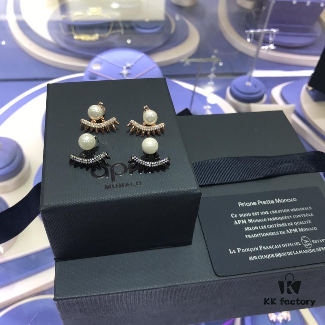 APM Monaco Crystal-Encrusted Zigzag Eyelash Stud Earrings with Freshwater Pearl, Detachable Two-Way Design