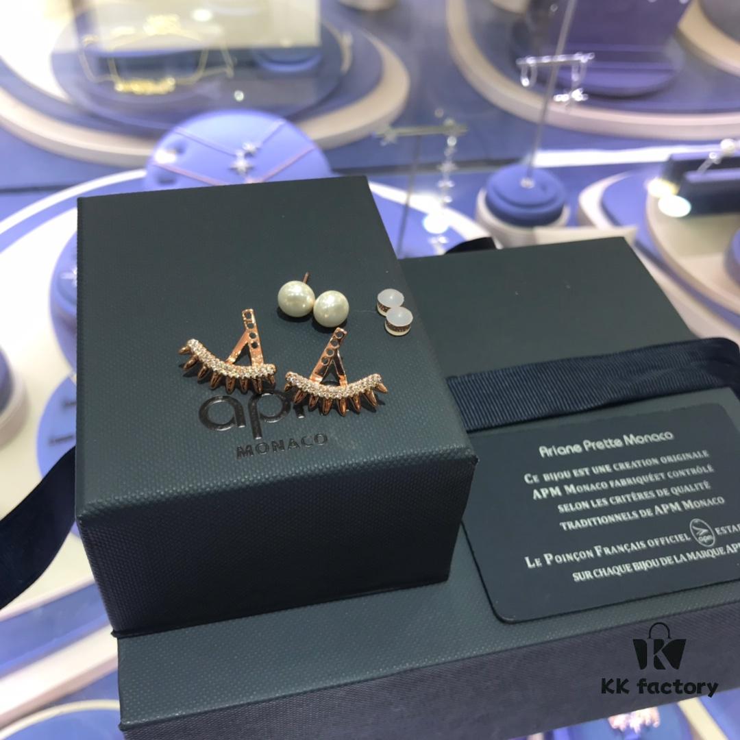 APM Monaco Crystal-Encrusted Zigzag Eyelash Stud Earrings with Freshwater Pearl, Detachable Two-Way Design