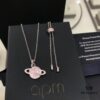 APM Monaco Cosmic Collection Saturn Planet Pink Stud Earrings and Necklace, Rhinestone, Stylish and Versatile