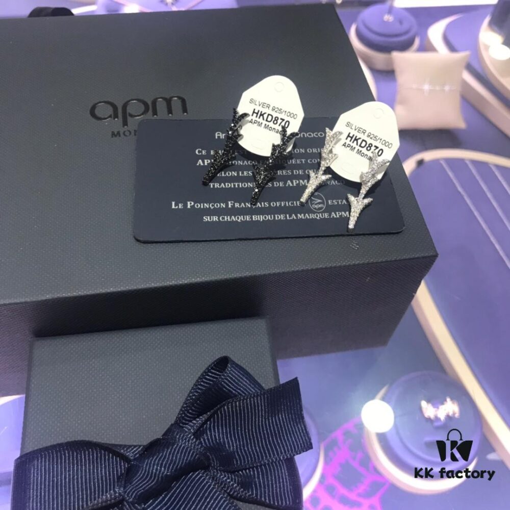 APM Monaco Stylish Crystal-Embedded Dragon Bone Ear Studs Y-Shaped Pendant Earrings for Women