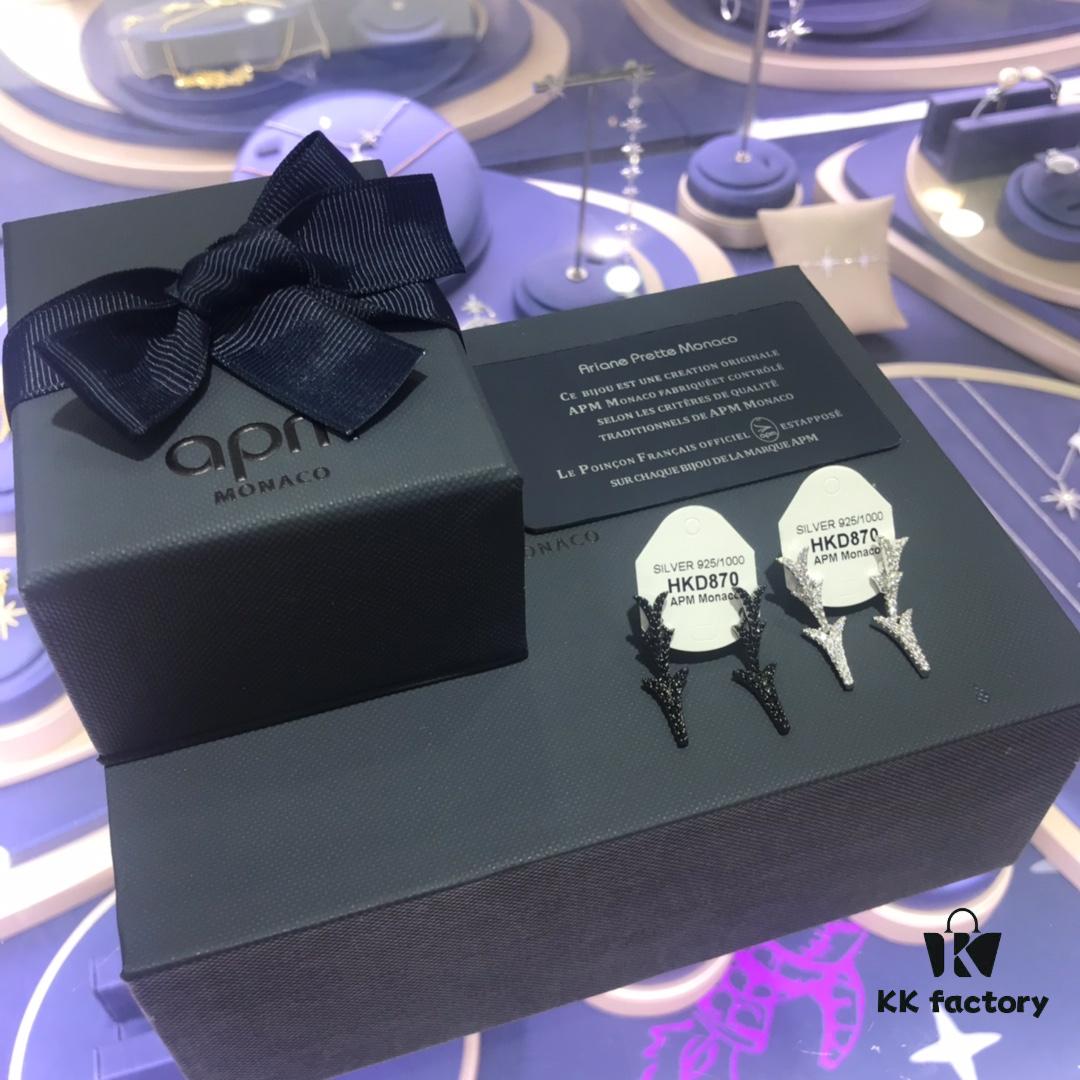 APM Monaco Stylish Crystal-Embedded Dragon Bone Ear Studs Y-Shaped Pendant Earrings for Women