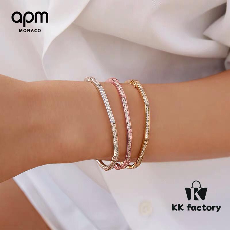 APM Monaco Octagonal Geometric Silver Bracelet for Women, Stylish European Minimalist Design Unisex Jewelry